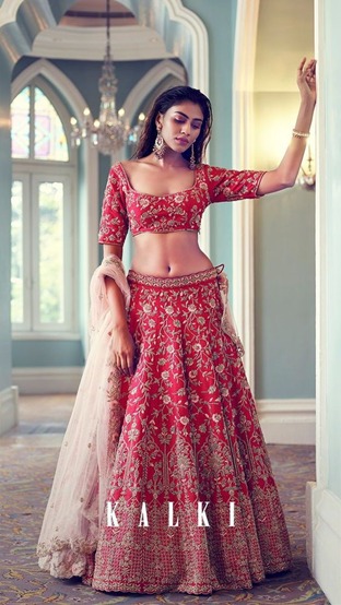 Pakistani Wedding Wear - Red Short Blouse Lehenga